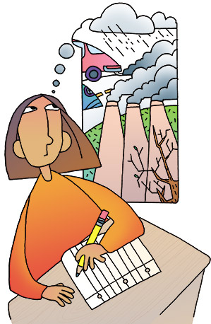 illustration of girl writing and thinking