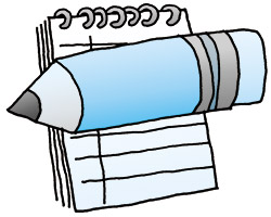 Illustration of a notebook and pencil